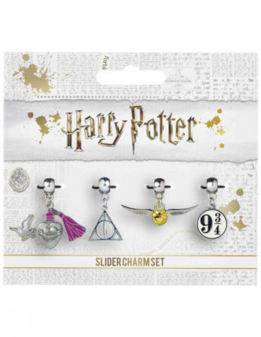 Harry Potter Golden Snitch/deathly Hallows/love Potion/platform 9 3/4 Slider Charm Set