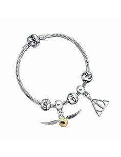 Harry Potter Charm SeT- Silver Bracelet/deathly Hallows/ Snitch/ 3 Spellbeads