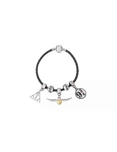 Harry Potter Charm SeT- Black Leather Bracelet/deathly Hallows/ Snitch/ Platfrom 9 3/4/ 2 Spellbeads