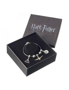 Harry Potter Charm Set Black Leather Bracelet - Deathly Hallows, Snitch, Platform 9 3/4