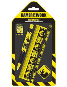 Gamer At Work (caution Sign) Stationary Set